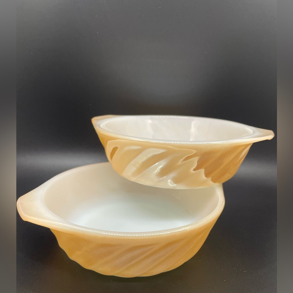 Anchor Hocking Fire King Peach Luster Bowls Set of Two Made in the USA Ovenware
